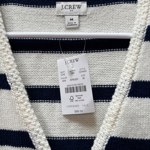 J. Crew Striped Button Down Sweater-Vest Blue/White Size M NWT - Picture 4 of 14